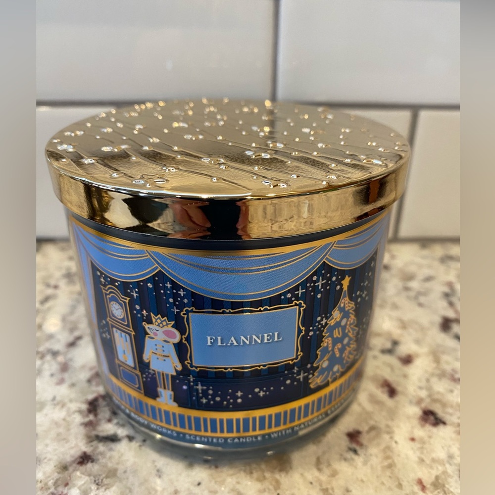 Bath and Body Works 14.5 oz 3 wick Flannel candle. Brand New